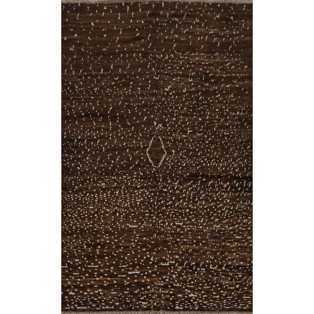 Hand Knotted Oriental 100% Wool Carpet Modern Geometric Brown Moroccan Area Rug - 8' 7'' X 6' 1''