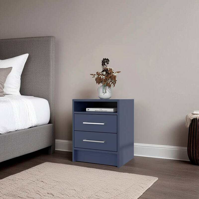 Modern 2-Drawer Floating Nightstand with Open Shelf in Navy Blue - Navy Blue