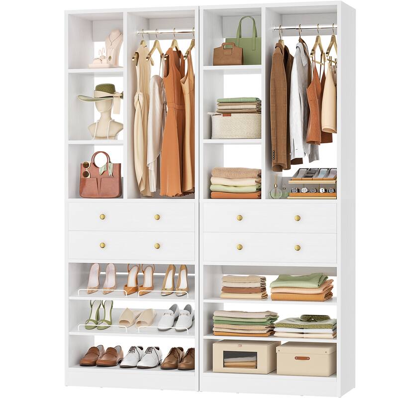 Grimm 28'' Closet Organizer with Shoe Racks and Drawers, Closet System with Hanging Rod and Adjustable Shelves