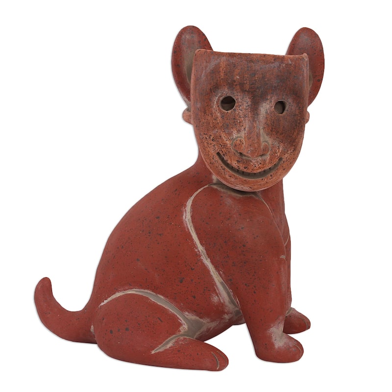 Novica Handmade Masked Dog Ceramic Sculpture