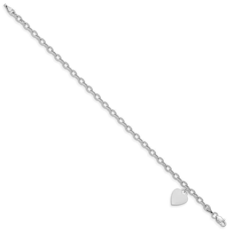 Curata Solid 10k or 14k Yellow or White Gold Heart Tag Rolo Charm Bracelet - 7.5" or 8.5"