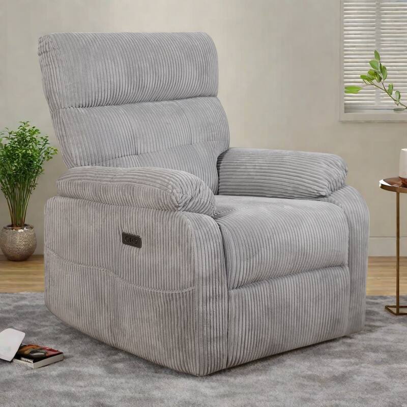 Zero Gravity Power Recliner Chair with USB Port - Electric Adjustable Backrest and Footrest, Ergonomic Design - Light Gray