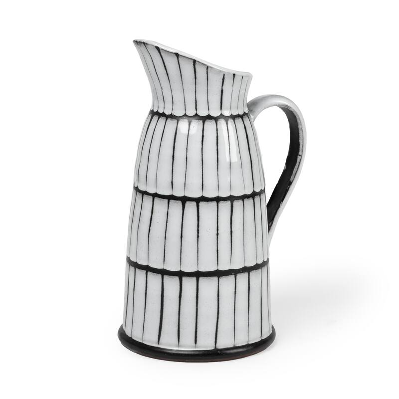 HomeRoots 10" White And Black Artisan Glaze Ceramic Pitcher