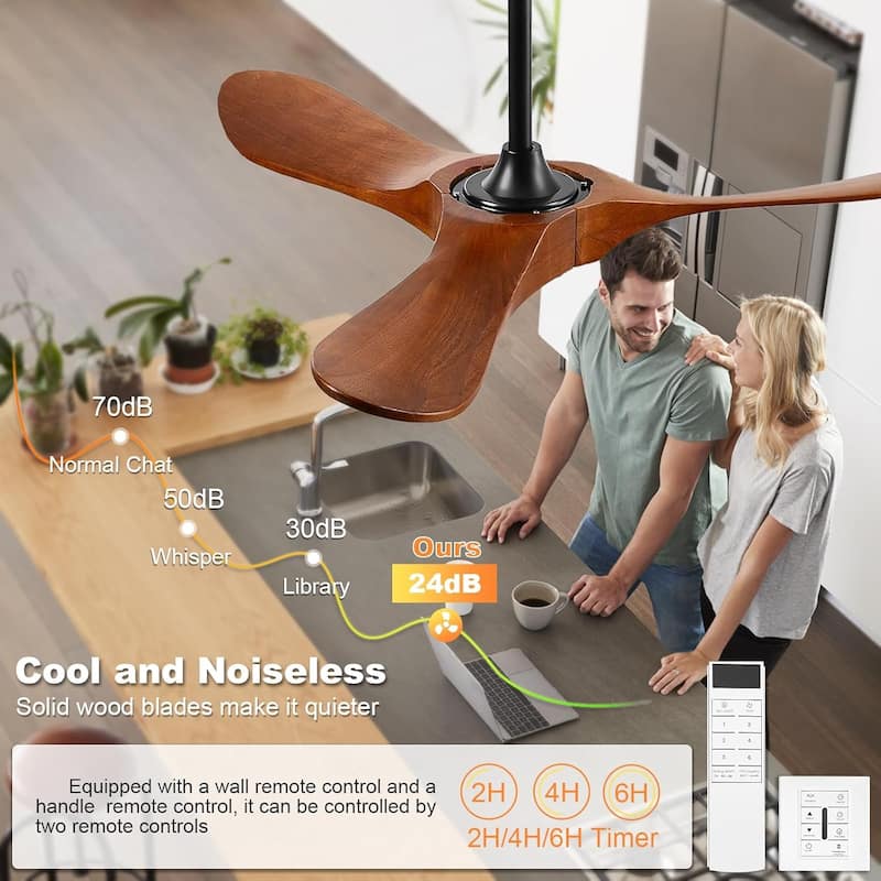 Small Wood Ceiling Fan without Light With Wall Switch and Remote Control