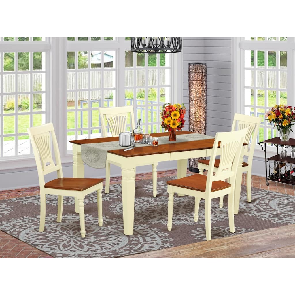 HomeStock 5-Piece Buttermilk and Cherry Finish Solid Wood Top Dining table with 4 Chairs with Lattice Back