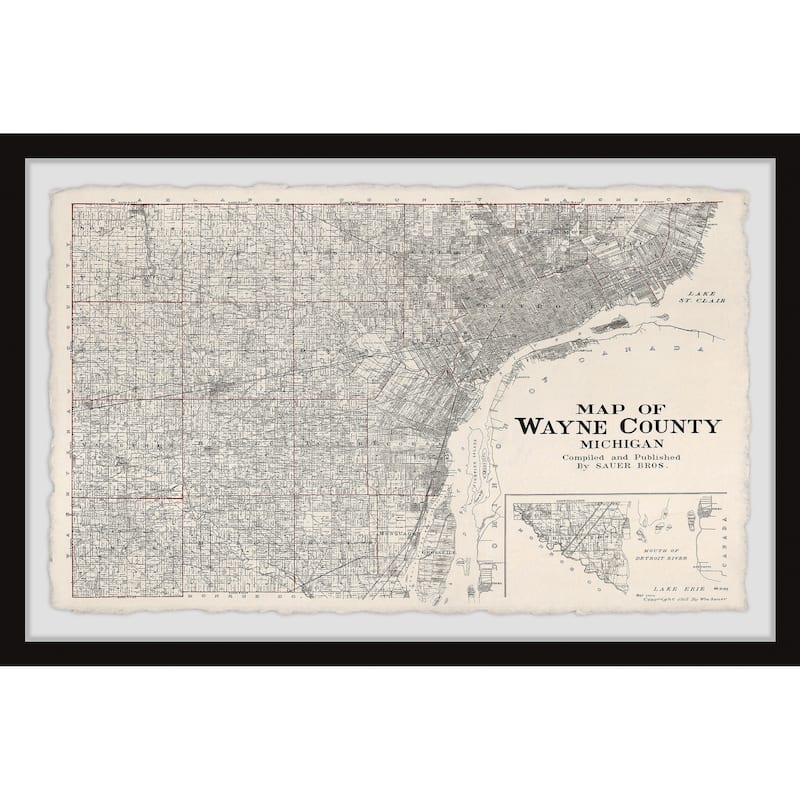 'Map of Wayne County, Michigan' Framed Painting Print