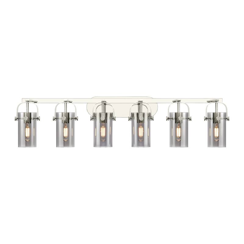 Innovations Lighting Pilaster II Cylinder - 6 Light 7" Wall-Mounted Bath Vanity Light - Polished Nickel/Light Smoke