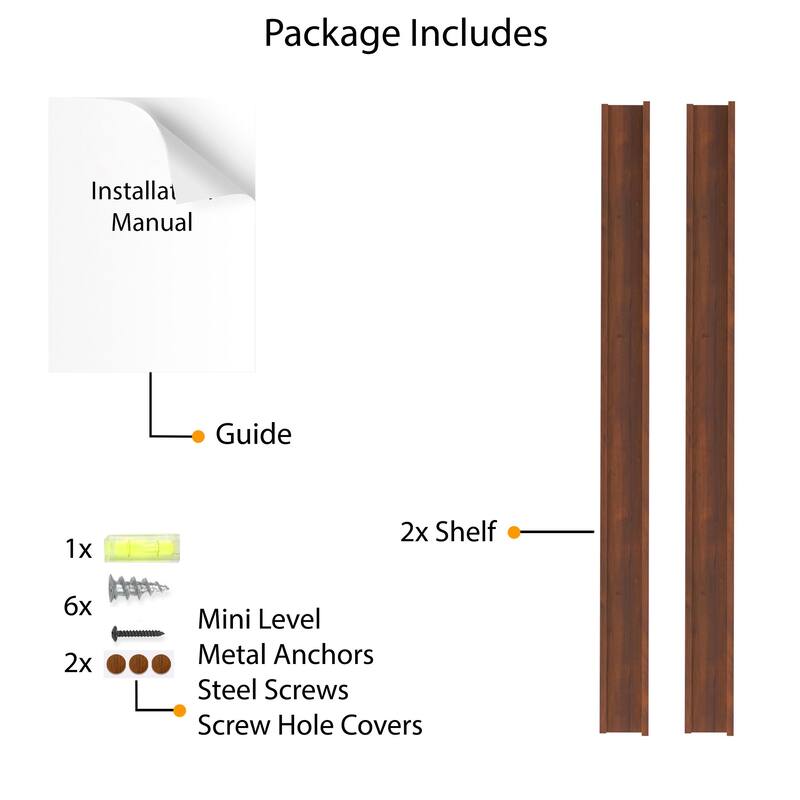 Walnut Picture Ledge, Vinyl Display Shelf, Wood Floating Shelf (Set of 2)