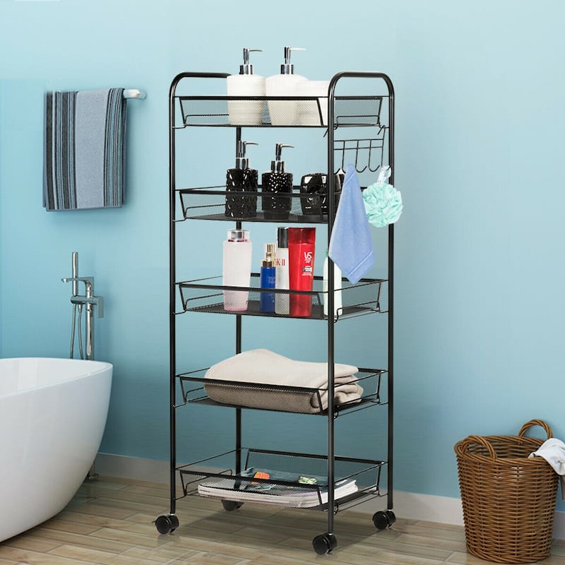 Costway 5 Tier Storage Rack Trolley Cart Home Kitchen Organizer - Rack - Black