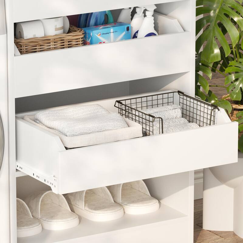 20"-60" Closet System with 3 Wooden Drawers and Sturdy Shelves and Retractable Rods