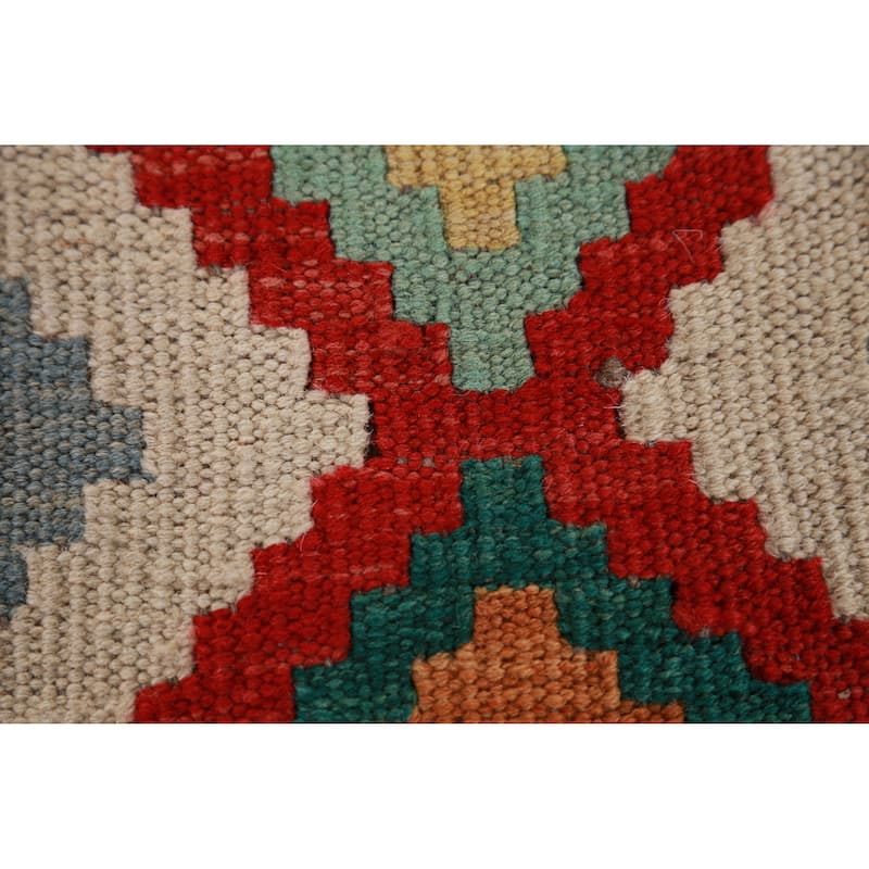 Hand Woven Oriental 100% Wool Carpet Southwestern Geometric Multi-Colored Kilim Runner Rug - 16' 1'' X 2' 9''