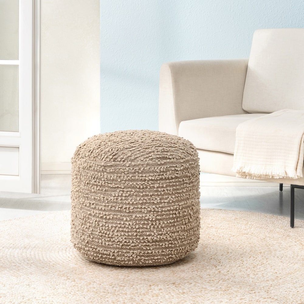 Jani 22-inch Terracotta Pouf - Handcrafted Handmade Round Ottoman for Seating, Footrest, Home Decor for Living Room, Bedroom
