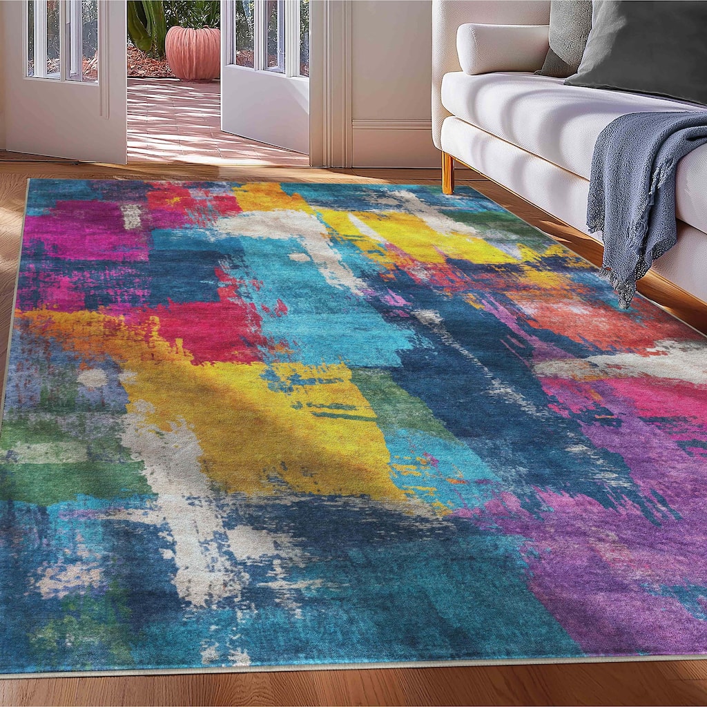 Well Woven Apollo Abstract Maree Waves Modern Stain Resistant Area Rug