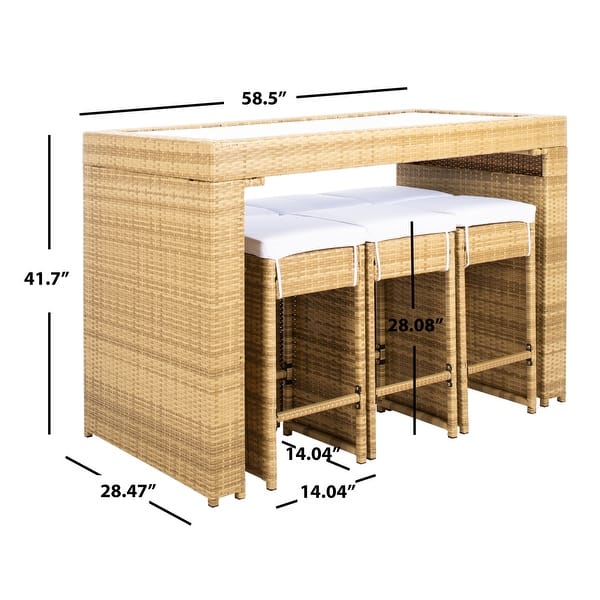 dimension image slide 1 of 3, SAFAVIEH Horus 59-Inch Glass 7-Piece Outdoor Dining Set, Coastal