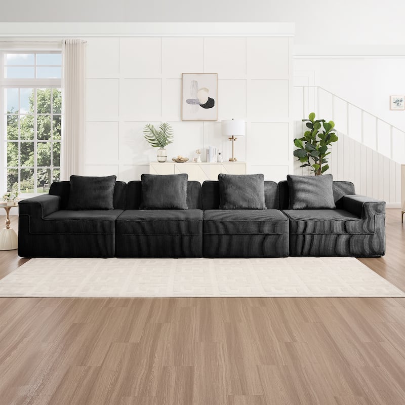 GDFStudio - Modular 4-Seater 153.5" Corduroy Boneless Cloud Sofa