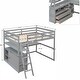 preview thumbnail 20 of 32, Wood Loft Bed Sturdy Frame with Desk and Shelves,2 Drawers,Full Size