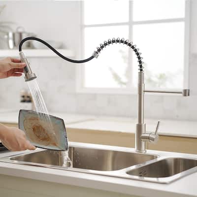 Modern Brushed Nickel Pull-out Single Handle Kitchen Faucet