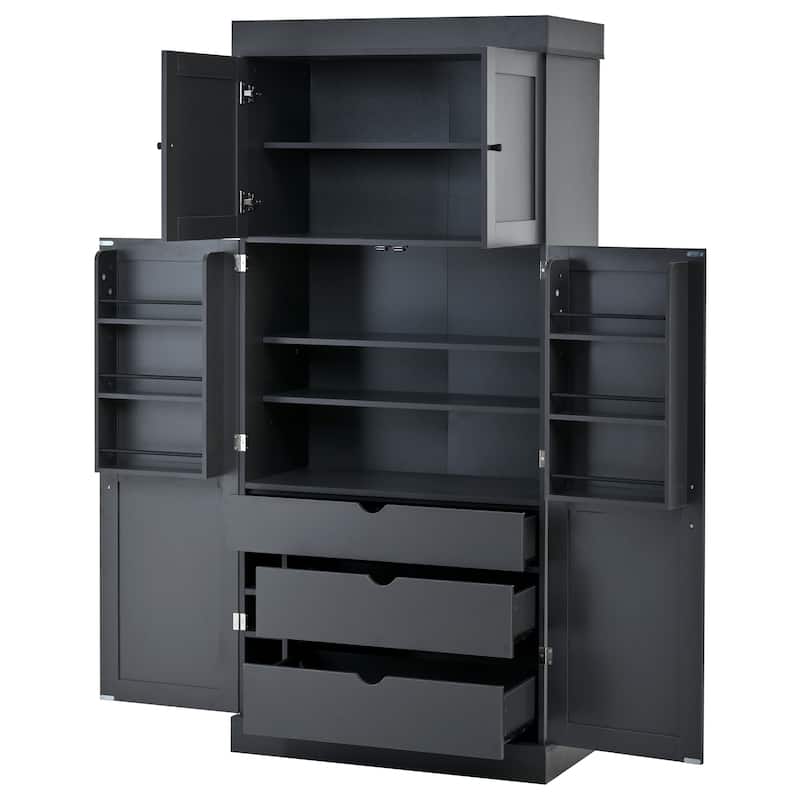 77" Tall Modern Shaker Kitchen Pantry with Wine Rack, Freestanding Storage Cabinet with Drawers & Door Shelves