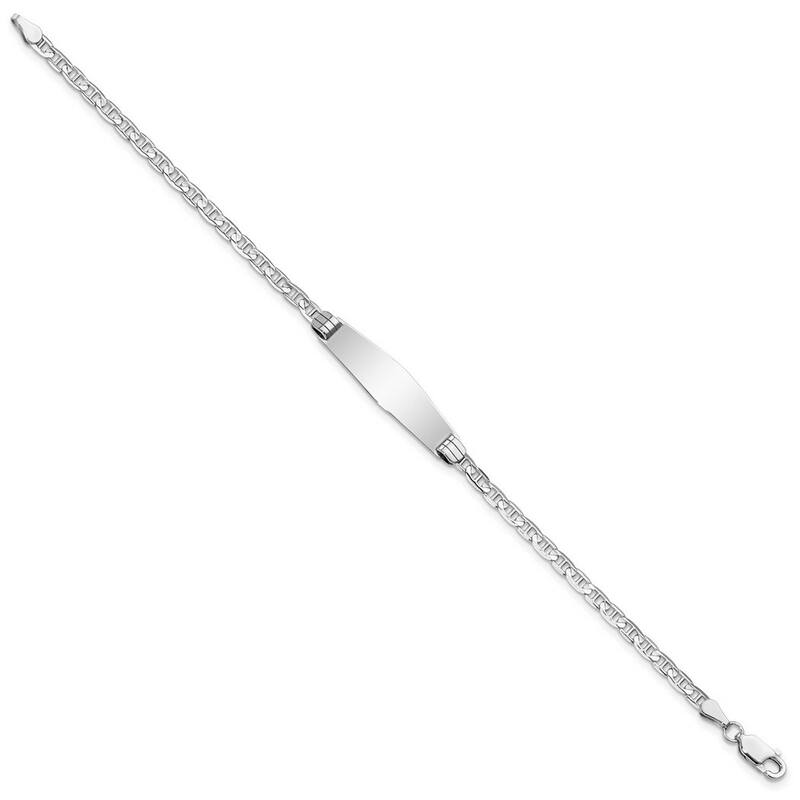 Curata 7.5mm 14k White Gold Engravable Mariner Anchor Link Soft Diamond Shape ID Bracelet