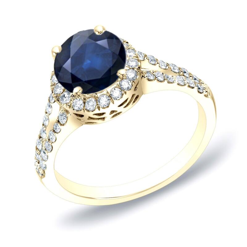 Auriya 14k Gold Round 3/4ct Blue Sapphire and 1/2ctw Diamond Halo Engagement Ring - 4 - Yellow