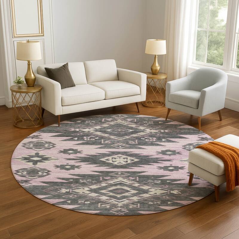 Premium Washable Super Soft Global Tribal Mayfield Rug - Pink - 8' x 8'
