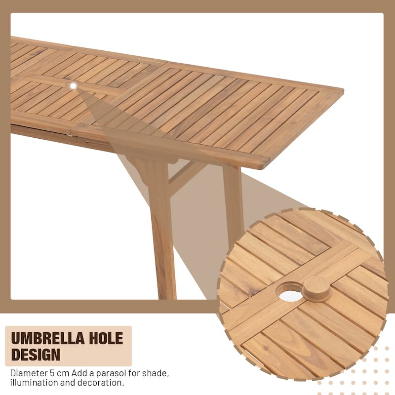 Outdoor 6-Person Acacia Wood Chair Set with Extendable Wooden Table