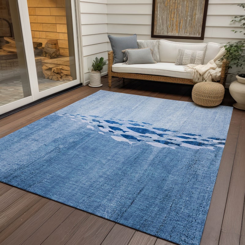 Machine Washable Indoor/ Outdoor Chantille Modern Sea Life Rug