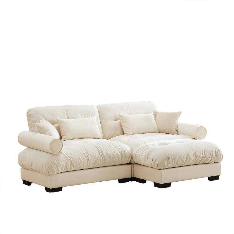 93.7" Velvet 2-Seater Sectional Sofa with Ottoman & Pillows