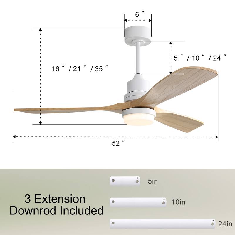 Sofucor 48/52 Inch Wood Ceiling Fan with Light and Remote/Smart App Voice Control, Dimmable Lights Included