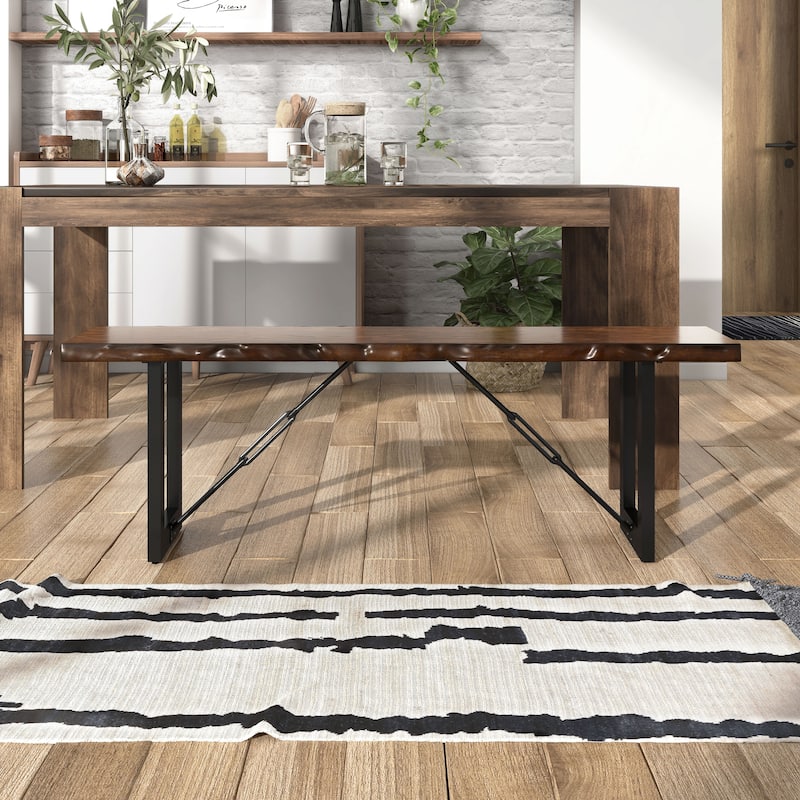 Mass 54" Farmhouse Wood Dining Bench with Metal Legs by Furniture of America