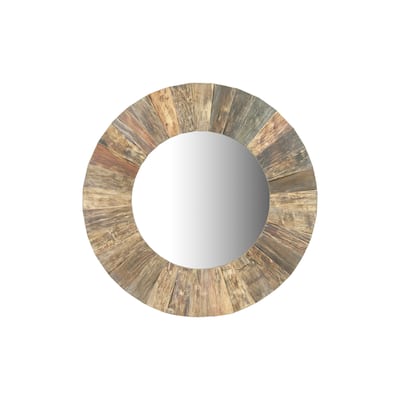 47" Round Decorative Wood Slat Mirror - Distressed Wood