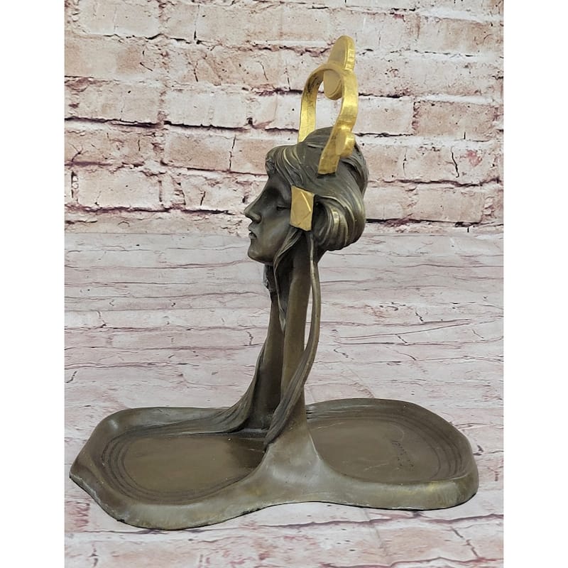 Art Nouveau Candy Dish Bronze Figural Sculpture Figurine Statue Figure Lost Wax