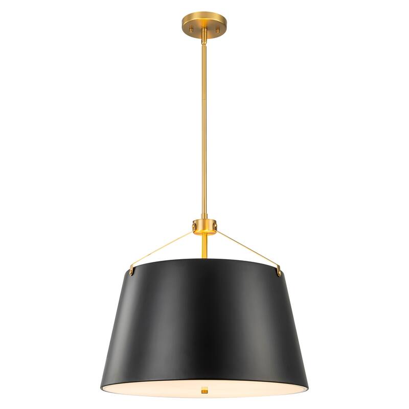 3-Light Matte Black Modern Industrial Drum Pendant Lights for Kitchen Island - 19.49 in. W x 17.32 in. H