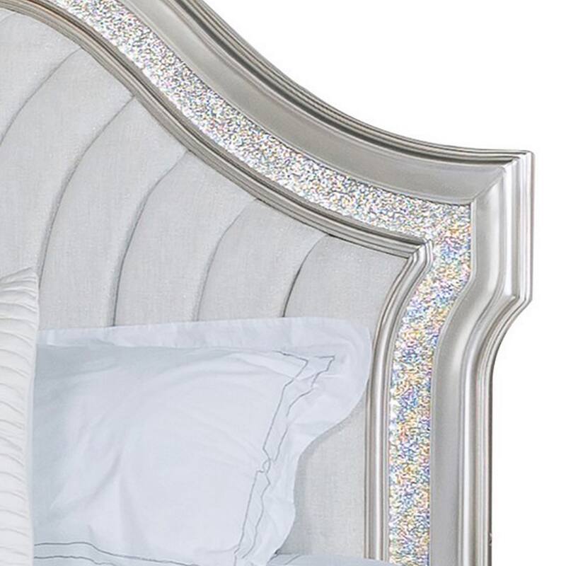 Nive Platform King Size Bed, Double Arched, Upholstered, Silver Oak