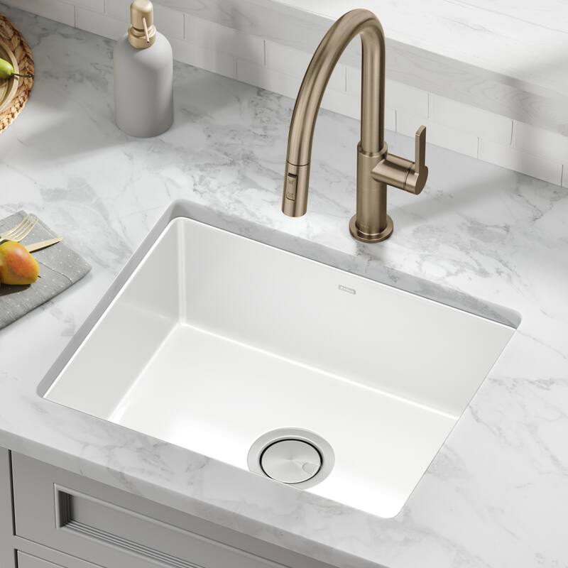 KRAUS Pintura Porcelain Enameled Steel Undermount Kitchen Sink - 21 1/4" x 17 3/8" (model KE1US21GWH) - Glossy White
