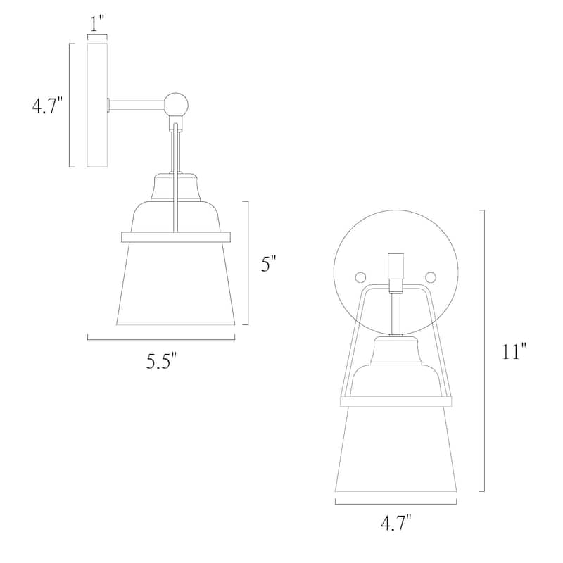 Mid-century Modern Glam White 1-Light Brass Gold Bathroom Vanity Lights with Cone Metal Shade - L 4.7"* D 5.7"* H 11"