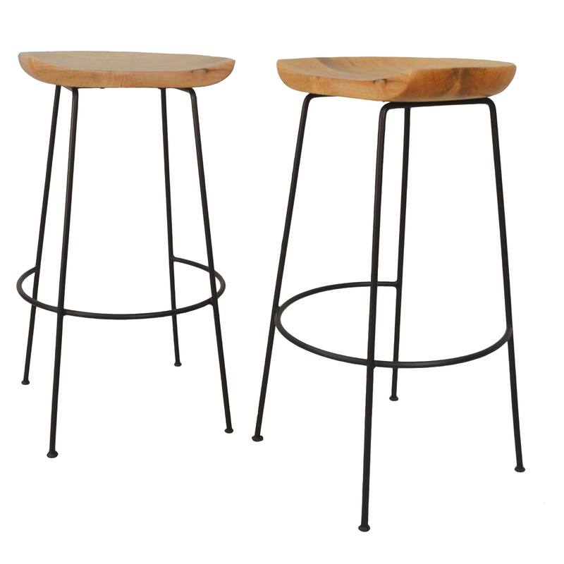 Set of 2 Brown and Black Bar Stools with Curved Seat 30.5"