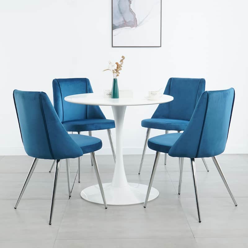 Set of 4 Modern simple velvet dining chair with chrome metal legs