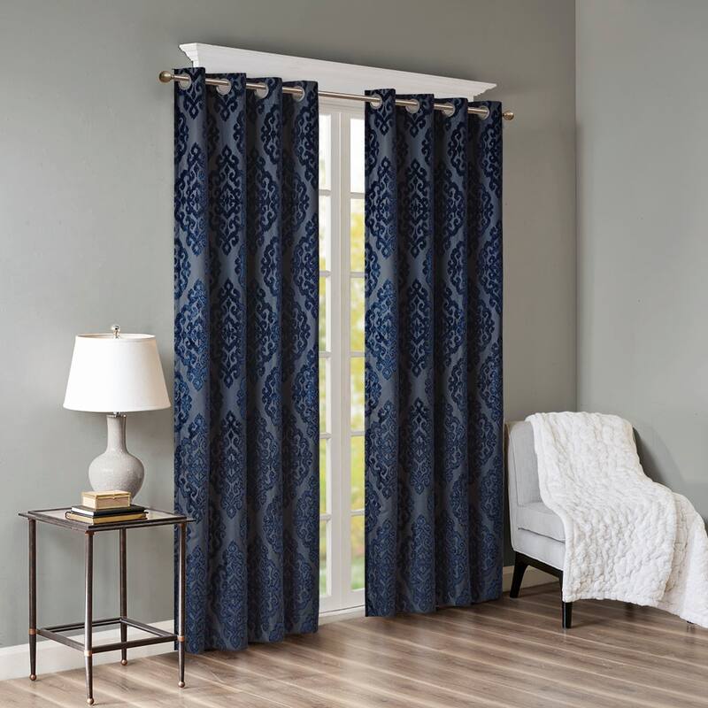 Blackout&Noise Blocking Knitted Jacquard Damask Total Grommet Top Curtain Panel, Machine Washable for Living Room/Bedroom-Single
