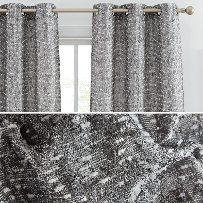 HLC.ME Avalon Jacquard Slub Texture - Privacy Curtains with Grommet Lightweight Window Curtain Panels, Set of 2 - 37 W x 96 L - Charcoal Grey