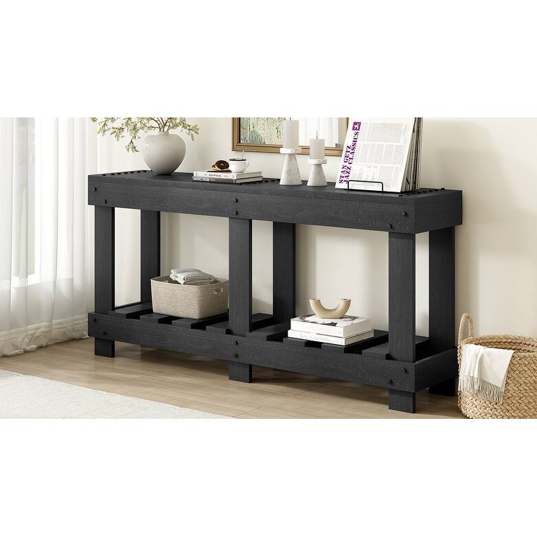 62.9" Entryway Table Console Table with Metal Rivet and Shelf
