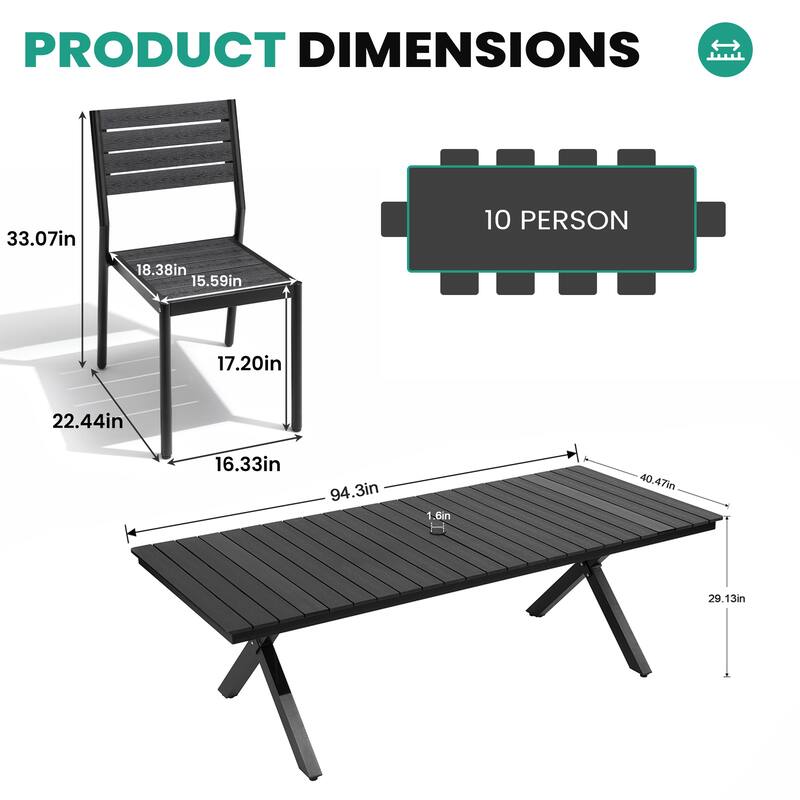 VredHom 11PC Aluminum X Frame Outdoor Patio Dining Set Table with Chairs Umbrella Hole