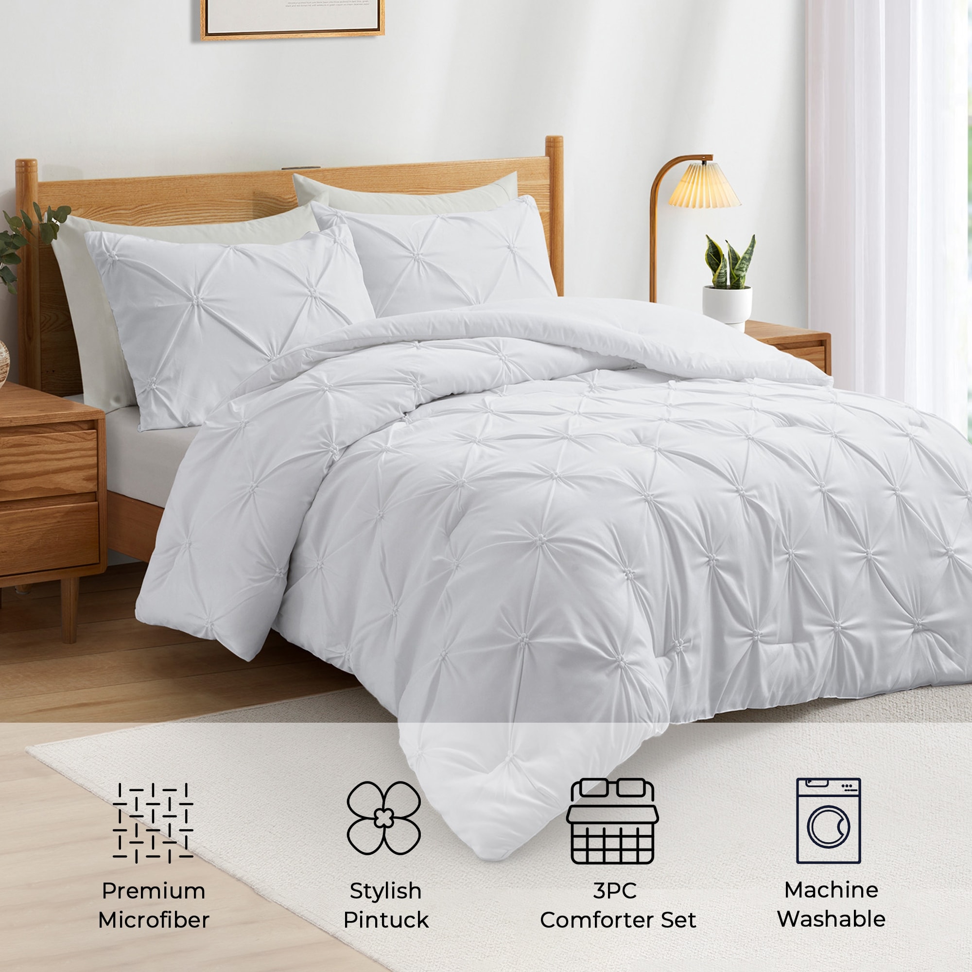ARTISTIC&CO. PE THE WHITEOUT 3点セットプレゼント付 3 Piece Pintuck Pinch Pleat Comforter Set, Bedding Set for All