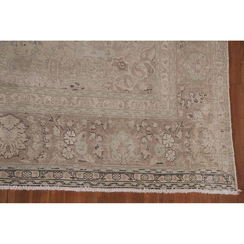 Hand Knotted Oriental 100% Wool Carpet Traditional Floral Beige & Ivories Tabriz Area Rug - 12' 7'' X 10' 2''