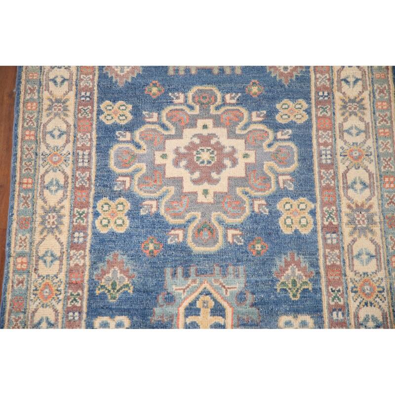 Blue Kazak Accent Rug Hand-Knotted Wool Carpet - 2'8" x 4'5"