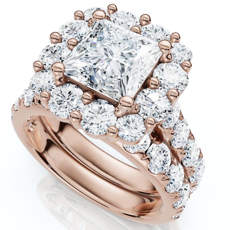 Bliss Diamond 5Ct Princess Cut Diamond Engagement Matching Wedding Ring Set Gold Lab Grown - 6.5 - Rose