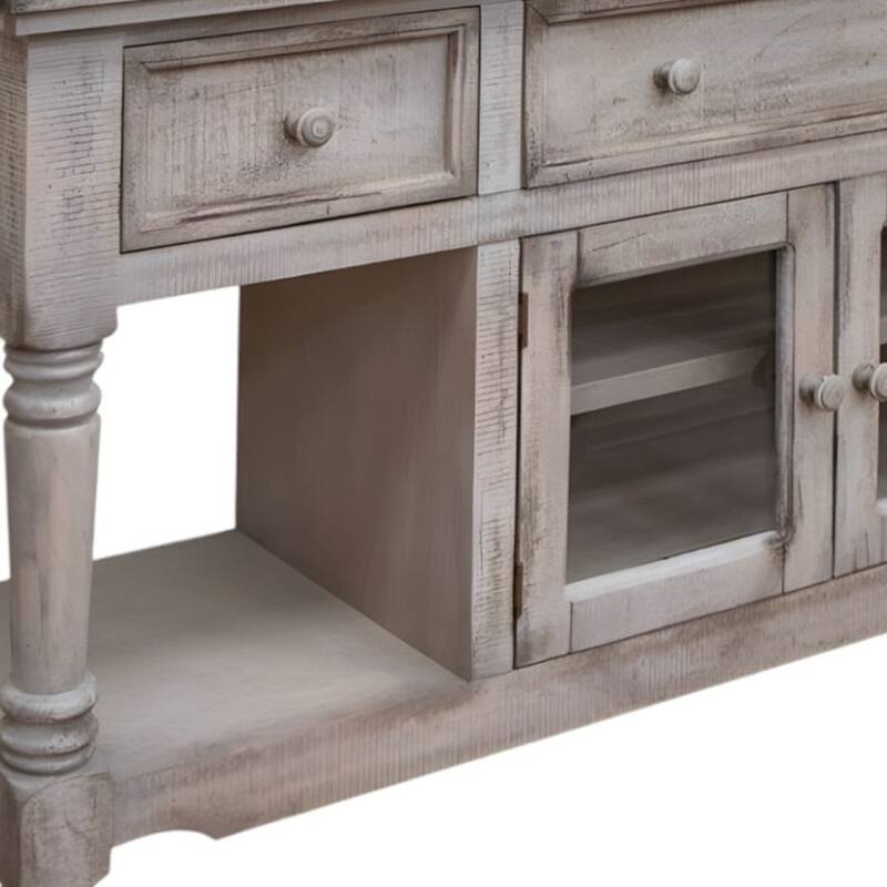HomeRoots 70" Desert Sand Solid Wood Open shelving Distressed TV Stand - 70' X '34.75' X '19
