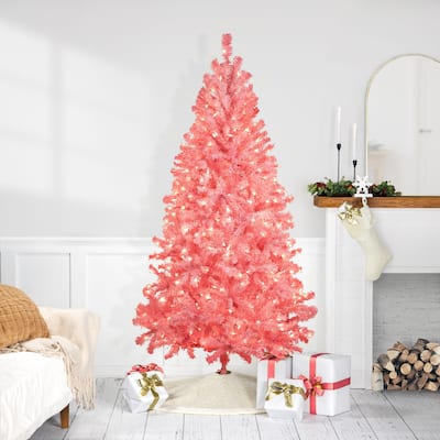 Pre-Lit Medium Pink Pine Artificial Christmas Tree - 6.5’ - Clear Lights