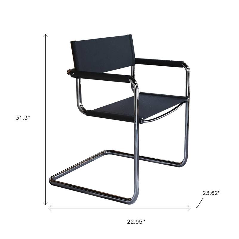 HomeRoots 23" Silver And Black Genuine Leather and Stainless Steel Arm Chair - 22.95 in. x 31.30 in. x 23.62 in.