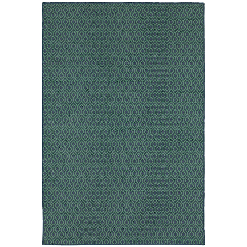 Mesa Navy Green Geometric Outdoor Casual Area Rug